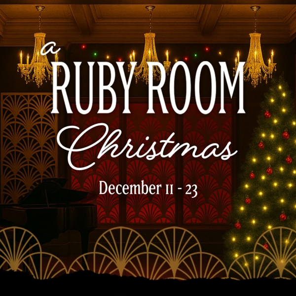 stage curtains with piano and christmas tree